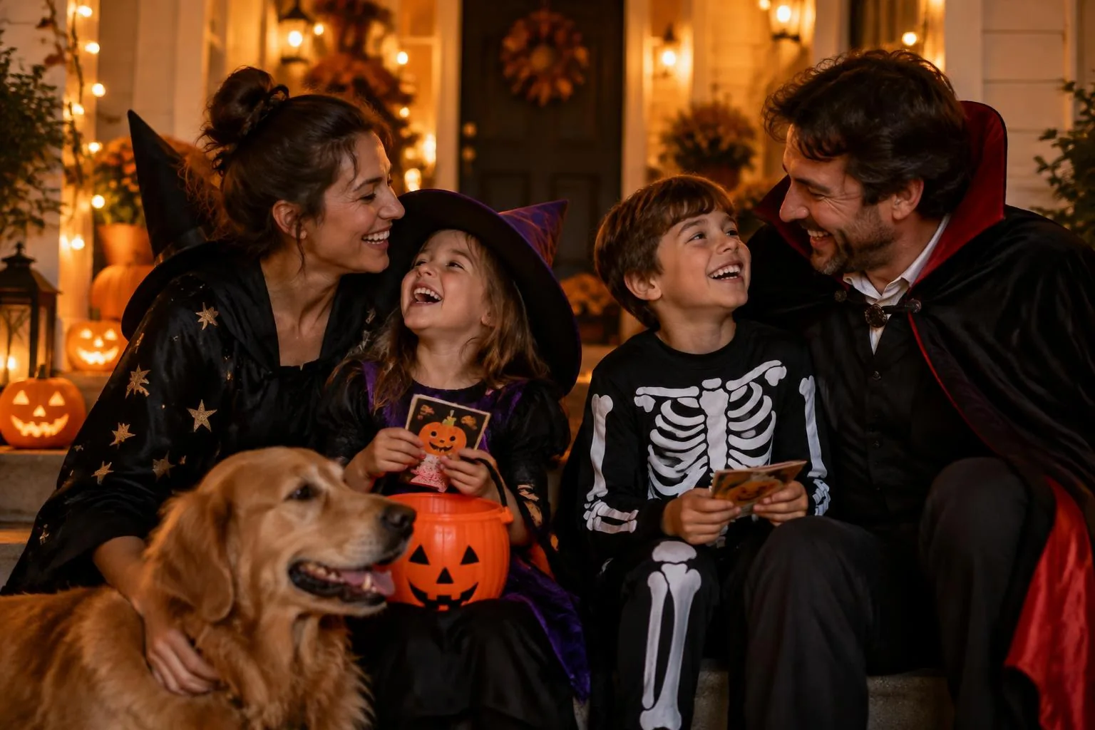 Kids in costume enjoying Halloween night