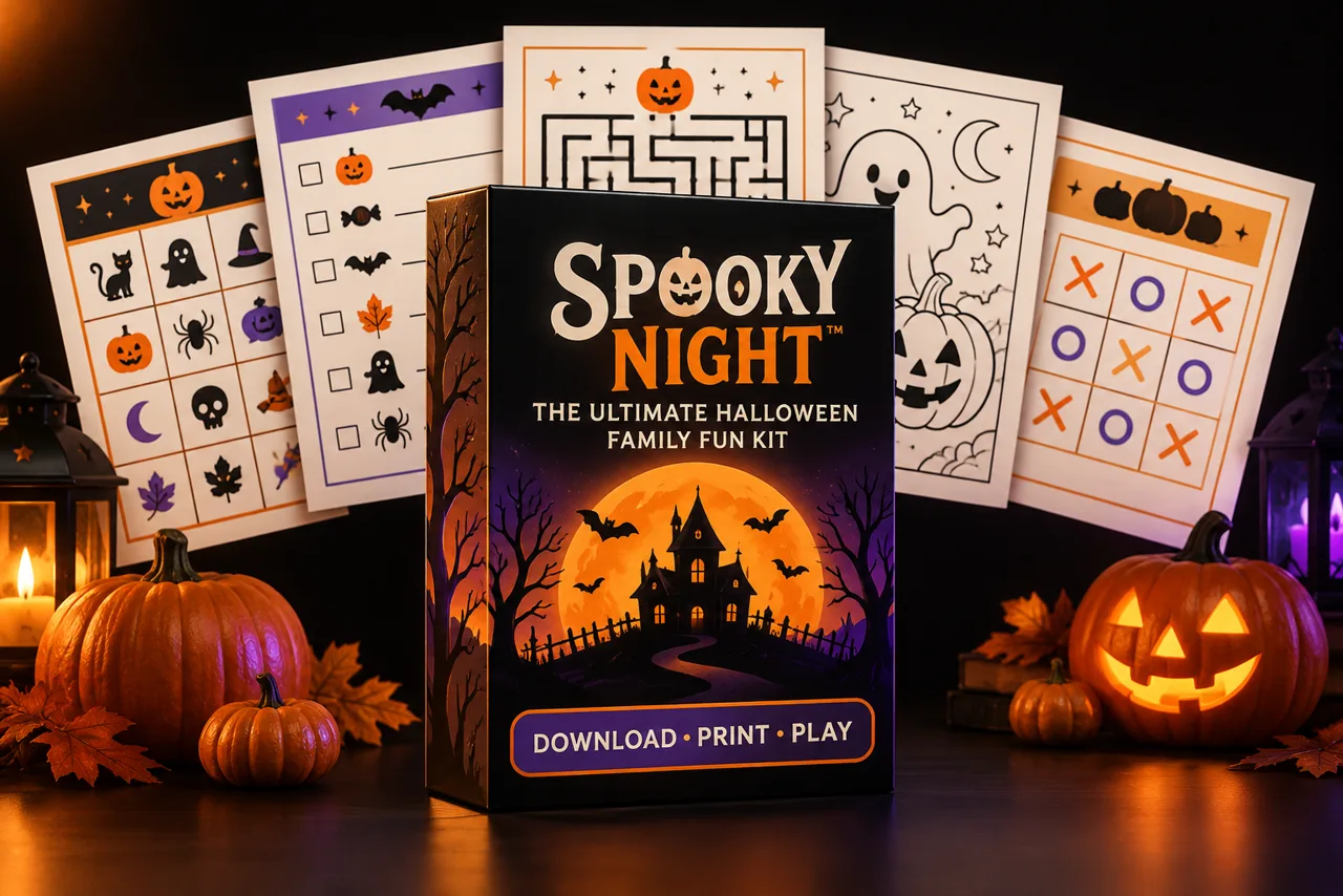 Spooky Night Ultimate Halloween Family Fun Kit box with Halloween activity sheets