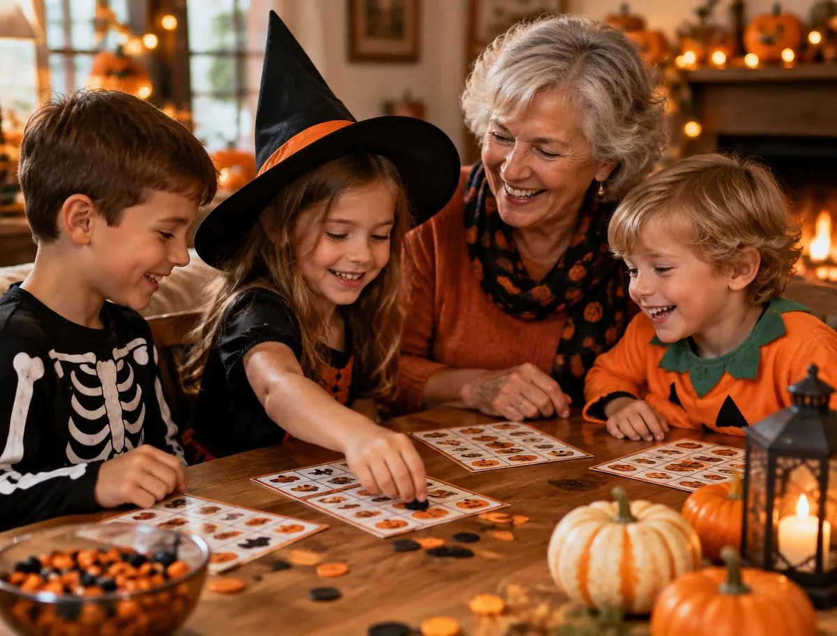 Grandparent playing a Halloween game with grandchildren