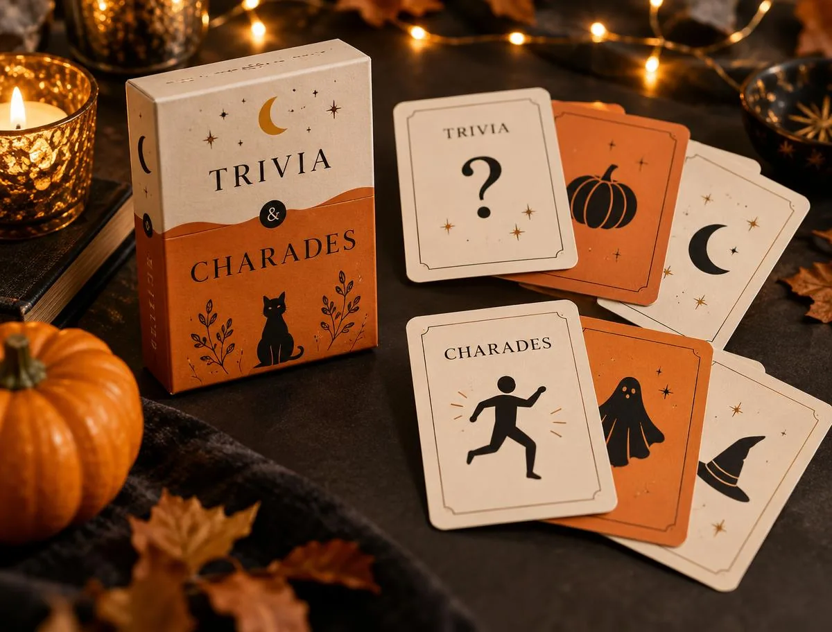 Halloween trivia and charades card collection